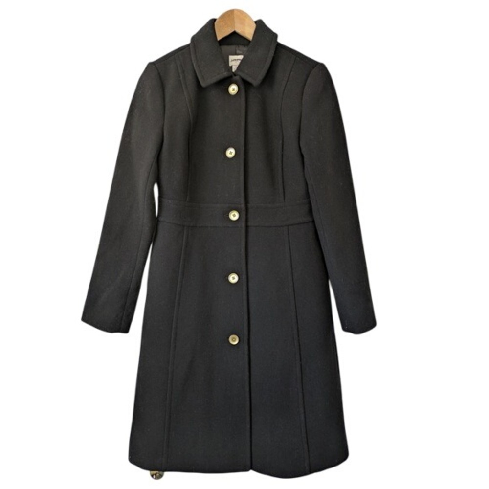 J. Crew Factory Black Wool Blend Pea Coat with Gold Buttons